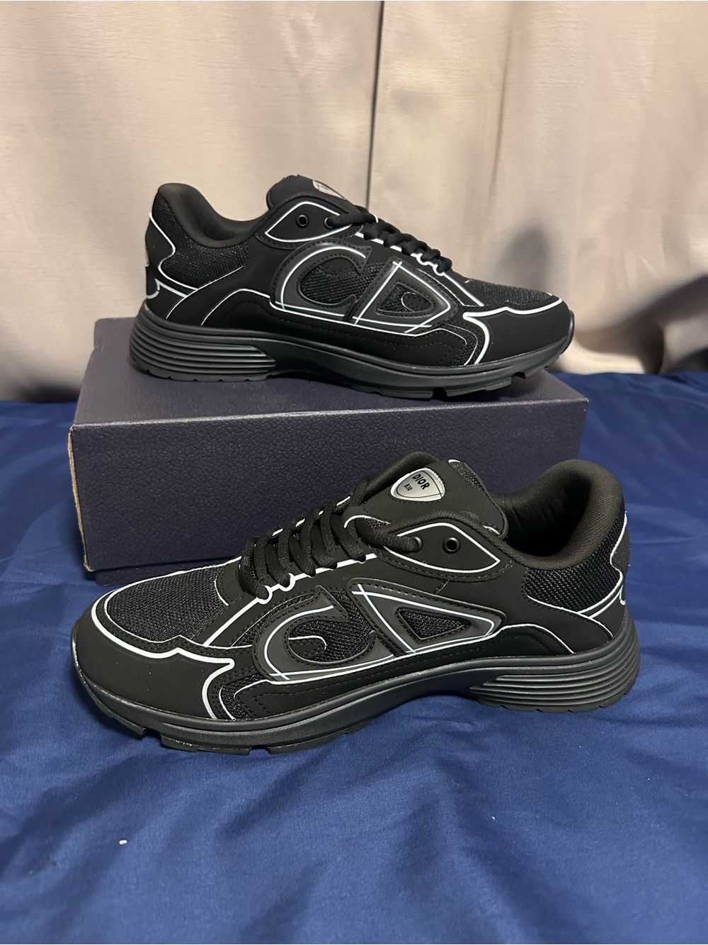 Dior Men's Black Sneakers with White Piping